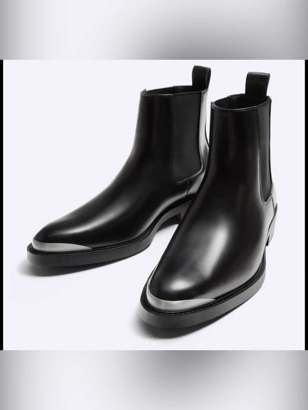 Zara Men’s Black Pointed Chelsea Boots with Metal Toe size 39